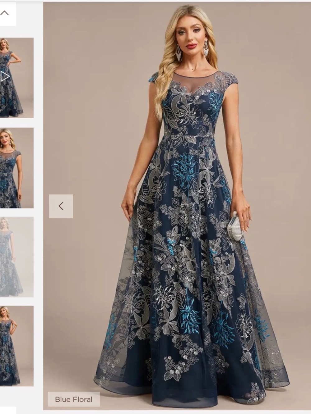 JJ's House Idalina Lace Maxi Evening Dress | Blue Floral | US 20W | NWT